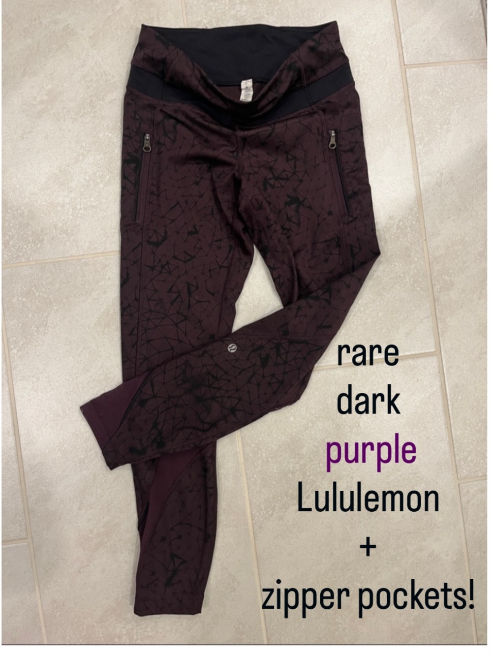 LULULEMON Geo Plum Purple Speed Leggings with Zipper Pockets